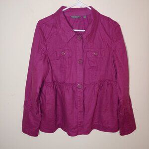 Motto Your Style Mantra Size L 100% Linen Peplum Jacket Purple Red